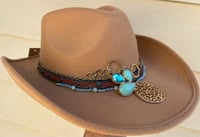 Image 2 of Brown Cowboy Hat Crystal, Bead and Chain Band