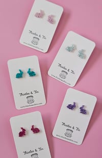 Image 1 of Sitting Glitter Bunny Dangles - 554