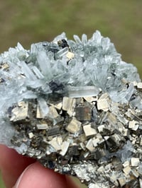 Image 6 of Cubic Pyrite & Fine Quartz Points Cluster Bulgaria Specimen #2613