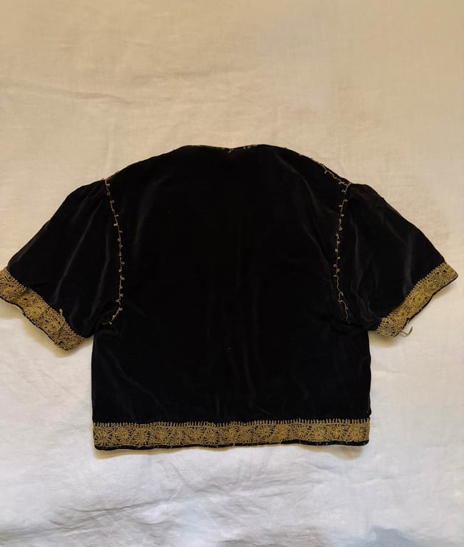 antique velvet folk crop jacket with metallic gold embroidery 