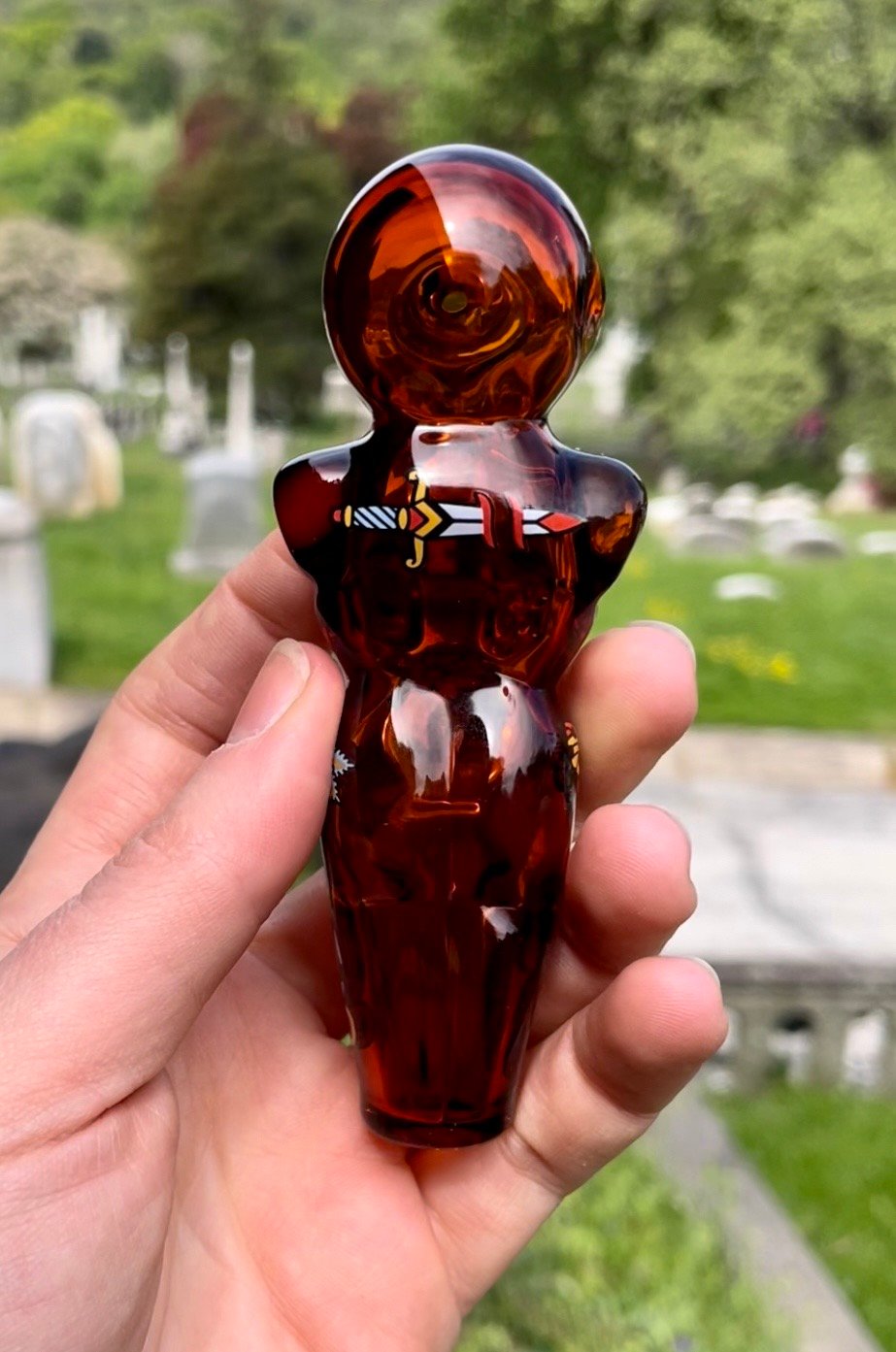 Amber Body Pipe with Nipple Rings and Tattoo Decals