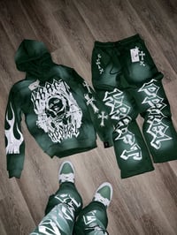 Virgin Mary Green Acid Wash Flared Sweatsuit