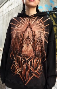 Image 1 of “Memento Vivere“ Gothic calligraphy bleach art on unisex hoodie - size L - 1of1