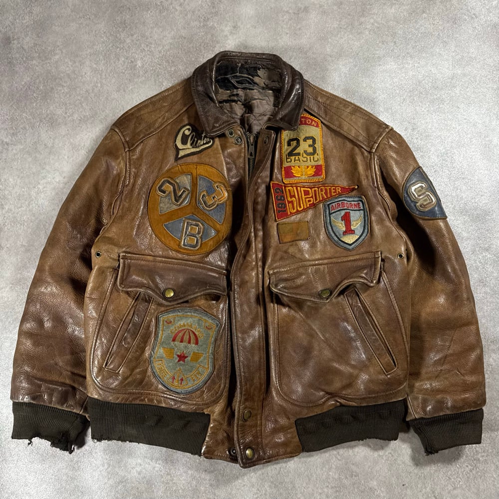 Image of 1980s Heavyweight Leather Flying Jacket, Size Medium