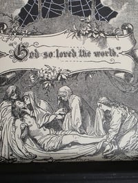 Image 4 of Antique biblical page and real preserved web inside  black cathedral frame