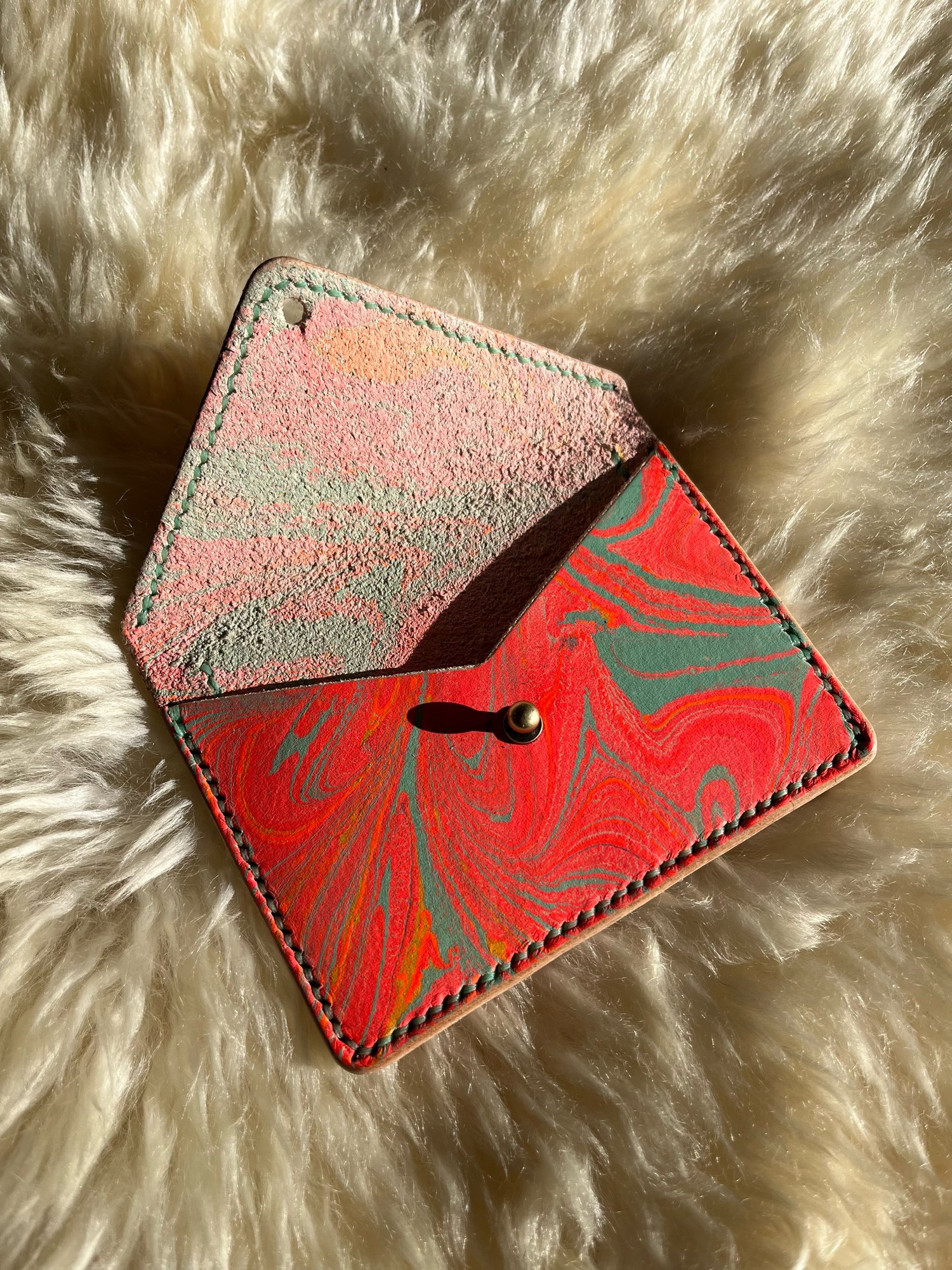 Image of Fluorescent Orange Marbled Envelope Wallet 