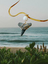 Image 1 of Wave Shark Tooth & Pearl Necklace