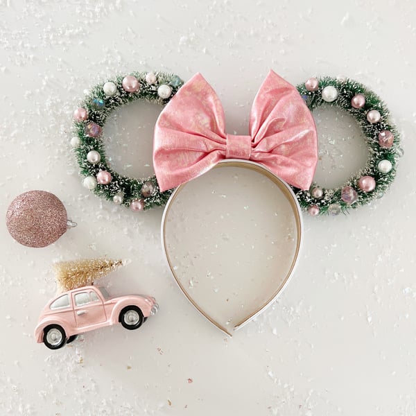 Image of Wreath Ears with Blush Iridescent Bow