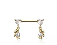 Image 3 of Teddy Bear Cz Heart Nipple Ring  