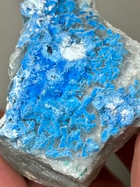 Image 2 of Rare Cyanotrichite On Green Fluorite Matrix Specimen | Guizhou China #2873