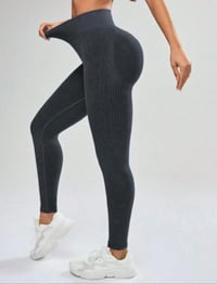 Image 3 of Ribbed Gym Leggings ( charcoal black )