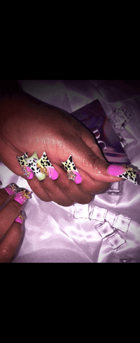 Image 4 of Cow Print Airbrush Long Duck Nails