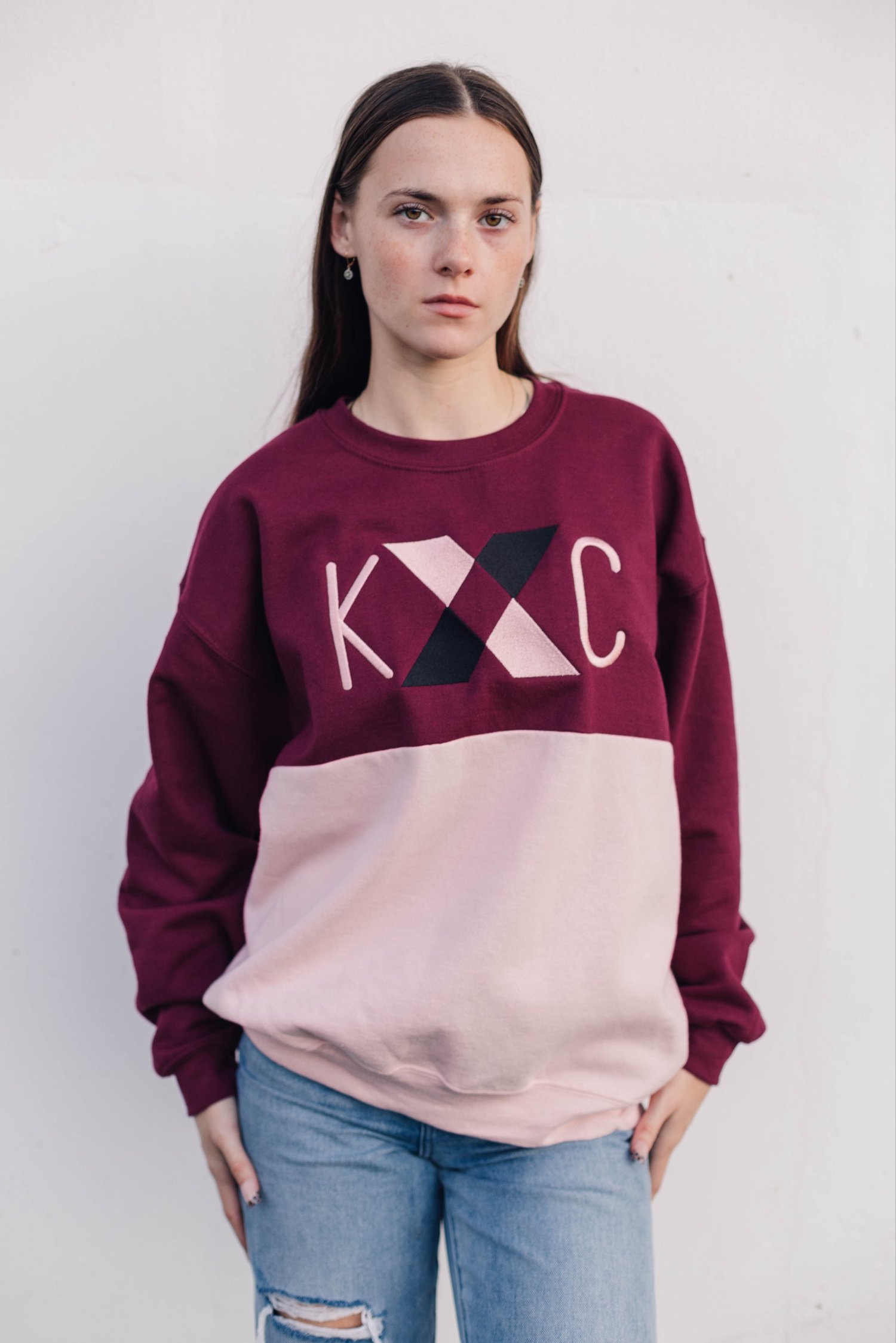 Image of CROSSING PATHS BLUSH/BLACK/BURGANDY SPLIT COLORBLOCK