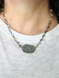 Image 2 of wire wrapped labradorite and imperial topaz necklace with Rumi medallion