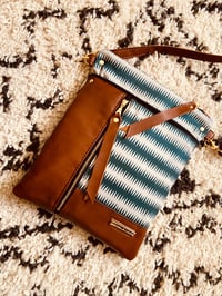 Image 3 of Medium vegan leather teal and grey crossbody 