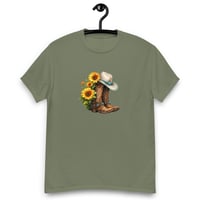 Image 12 of Unisex classic tee, Turquoise Sunflower Cowgirl Boots Tee