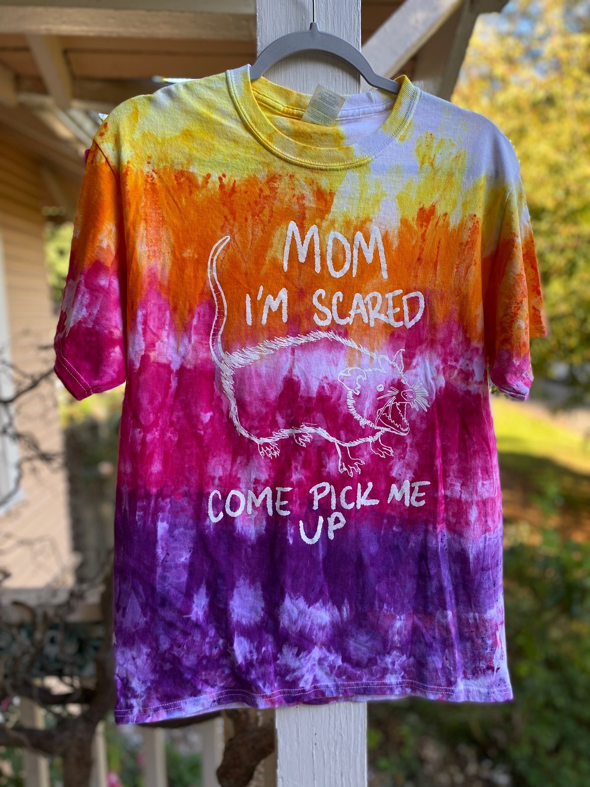 Image of MEDIUM Mom I'm Scared Come Pick Me Up Tie Dye Shirt 4