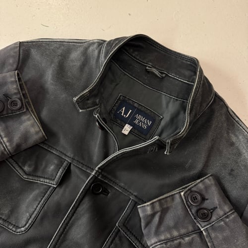 Image of 2000s Armani Jeans Leather Biker Jacket, Size large