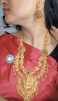 Image 4 of Dharti- Heavywork Temple Jewelry Necklace Set Goddess Laxmi 