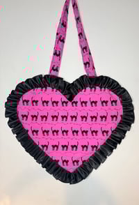 Image 3 of Mystic Cat Heart Bag – Pink & Black Satin Ruffle Limited Edition