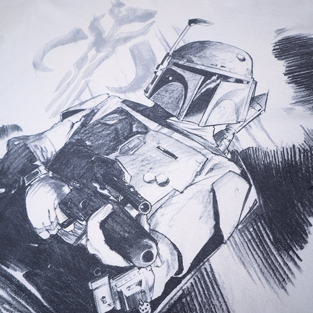 Image of BLACK & WHITE BOBA FETT COMIC BOOK SKETCH TEE