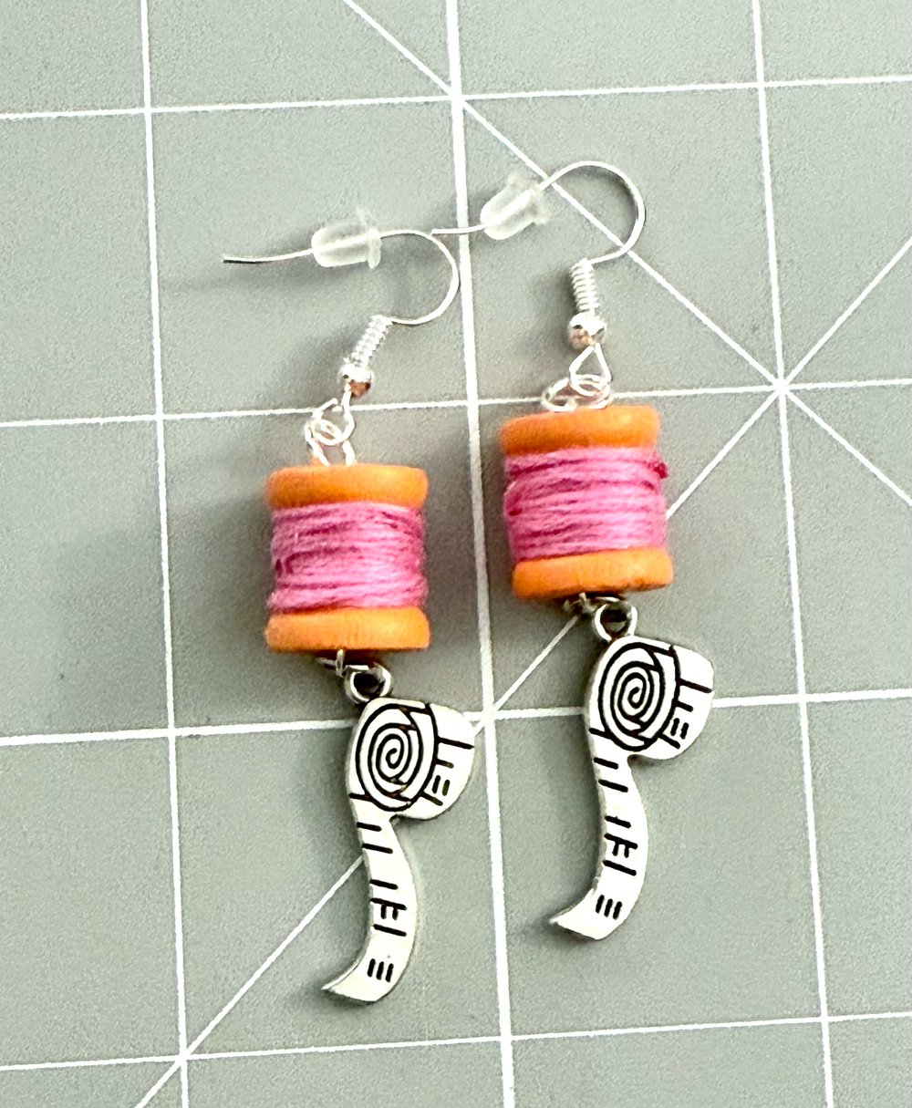 Image of Mini Thread Spool Tape Measure Earrings