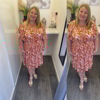 Image 1 of Leaf Print Coconut Button Shirred Mini Dress