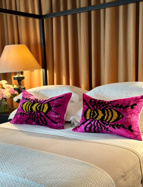 Image of Ikat Velvet Bee Cushion