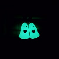 Image 2 of Glowing Ghosty + Rhinestone Heart Earrings