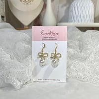 Image 2 of Pearl Bow Drop Earrings