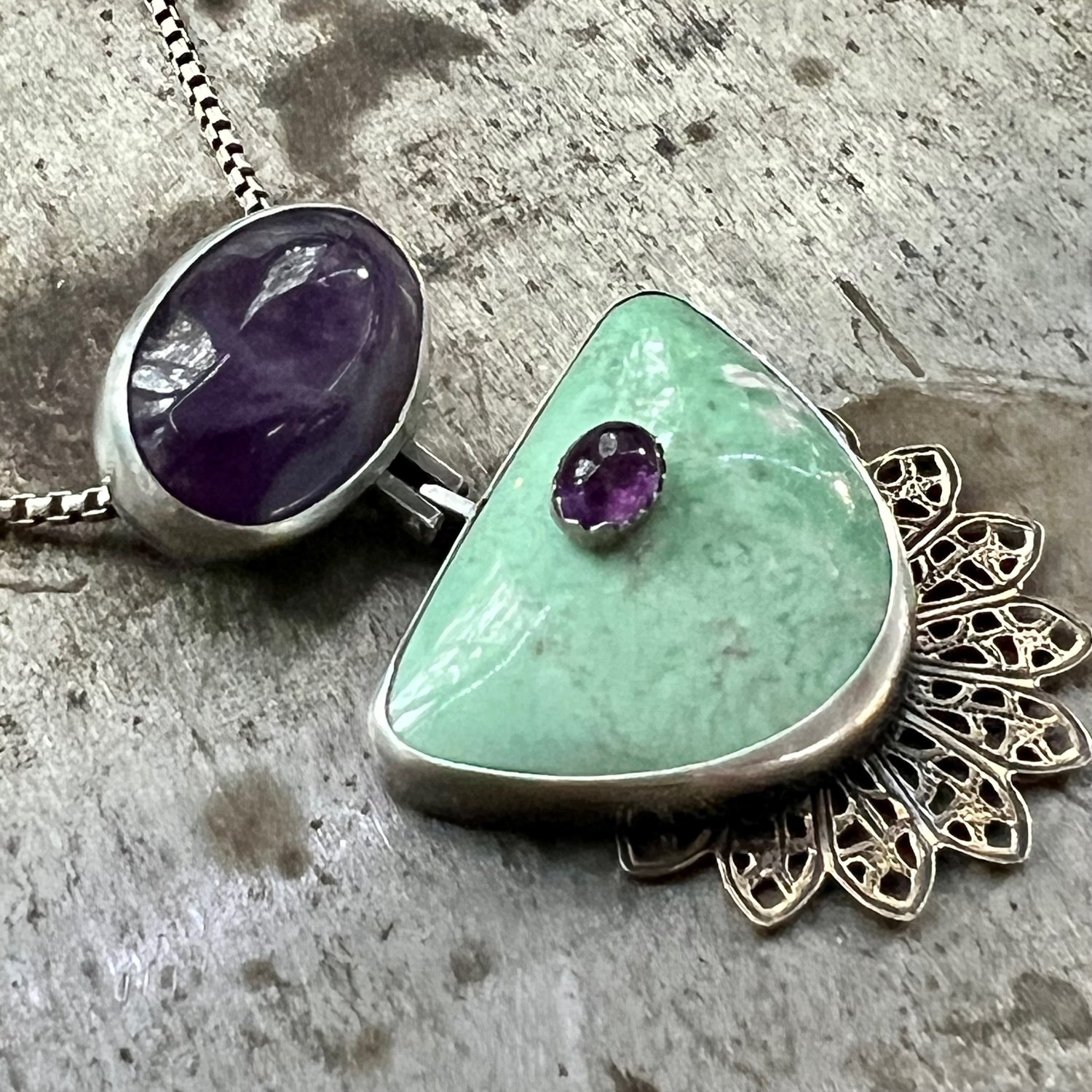 Image of Amethyst & Variscite Hinged Pendant