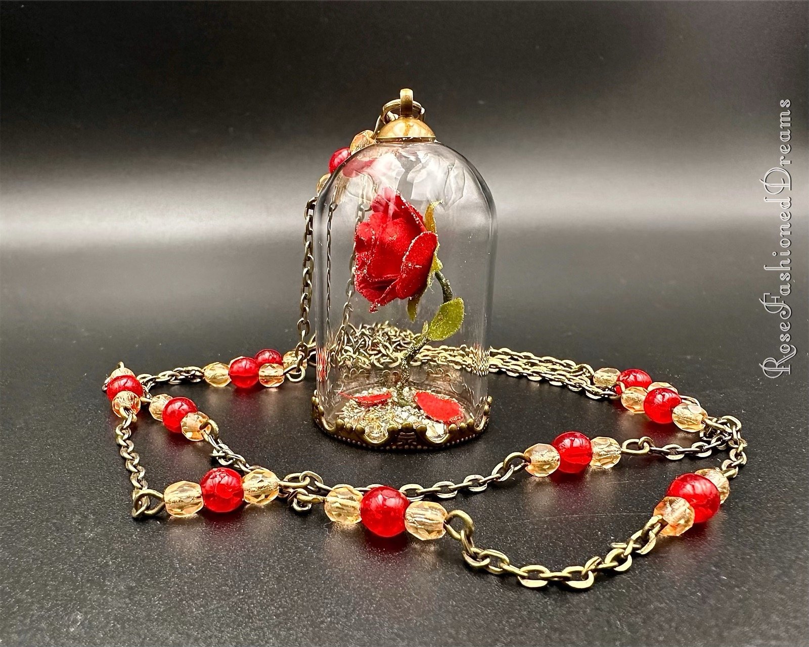 Beauty and the deals beast enchanted rose necklace