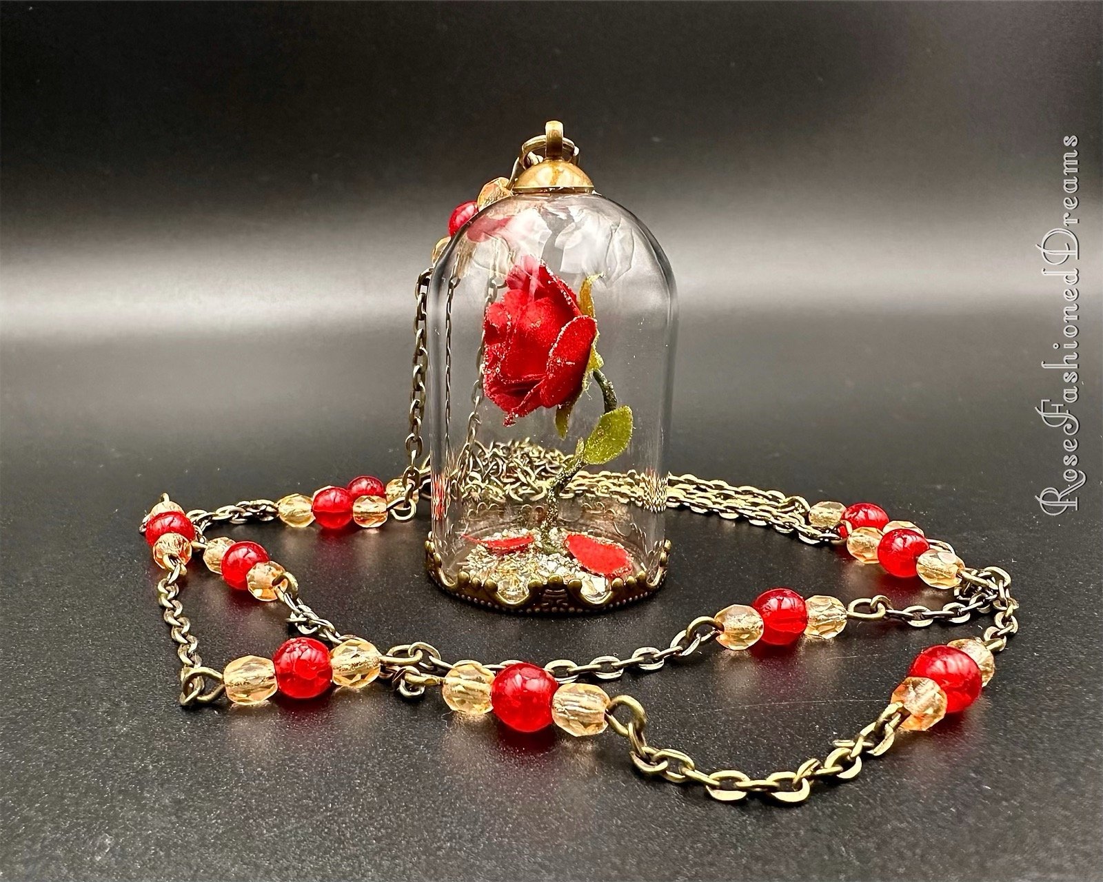 Enchanted Rose Glass Dome Necklace