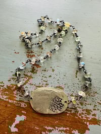 Image 4 of wire wrapped labradorite and imperial topaz necklace with Rumi medallion