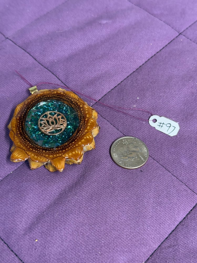 Image of  Lotus Flower Pinecone Charm with Crushed Glass Center | Handmade PNW Jewelry | #97