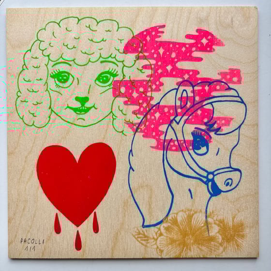 Image of “Poodle love” 1/1 print on wood