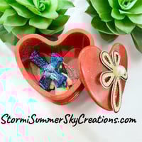 Image 1 of Red heart shaped with Golden cross prayer/trinket box