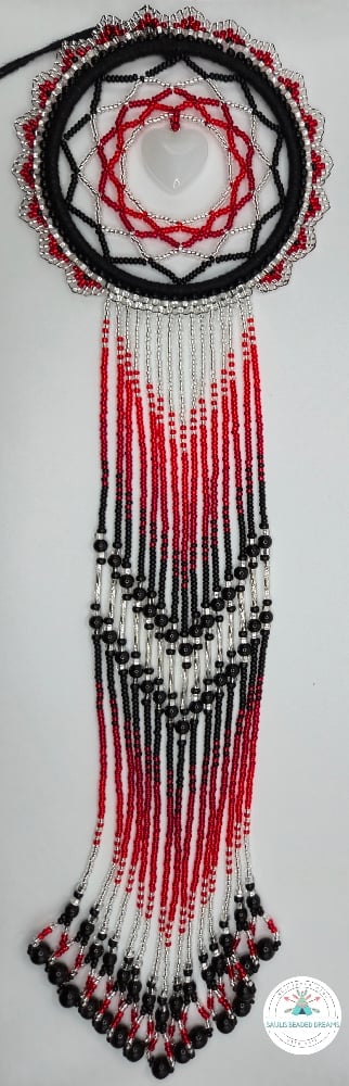 Image of Red, Silver & Black Heart Stone Dreamcatcher 