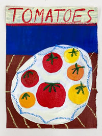 Tomatoes on brown & blue