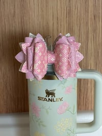 Image 4 of Spring Blossom Pink & Yellow Designer-Inspired Straw Topper Bow