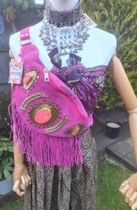 Image 4 of Dolly Bum bag suede fringe tassels HOT PINK and Moroccan Stone
