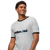 Image 1 of autism soul unisex ringer t-shirt front and sleeve print grey/black