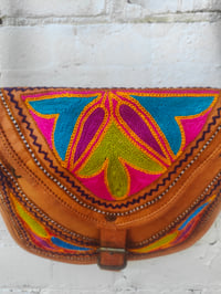 Image 11 of Leather Saddle Bag with Embroidered Detailing GREEN MIDDLE