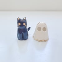 Image 3 of Glow in dark Cat With Ghost Mask Ceramic figurine 