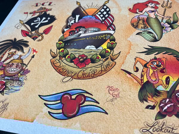 Image of Disney Inspired Traditional Tattoo Flash Sheet: D10 11x14