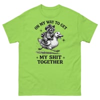 Image 1 of On My Way to Get My Shit Together Funny Raccoon Riding Duck T-Shirt