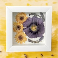 Image 5 of Plum Hollyhock, Veronica & Daisies- Wildflower Art In 6" X 6" Shadow Box (Item# 202309S)