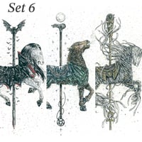 Image 1 of Set 6 - Carousel of Nightmares - Dracula / Wolfgrave / Mummy Horse 9x7 Signed Art Prints