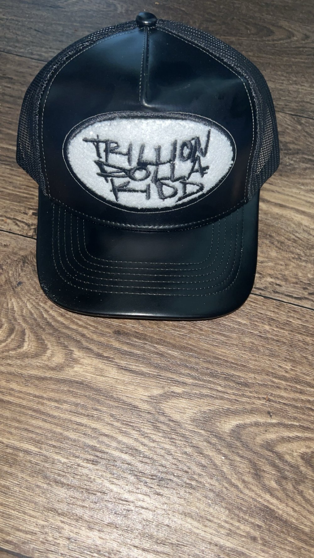 Leather black trucker hat 