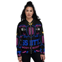 Image 3 of BOSSFITTED Black Neon Pink and Blue Unisex Bomber Jacket
